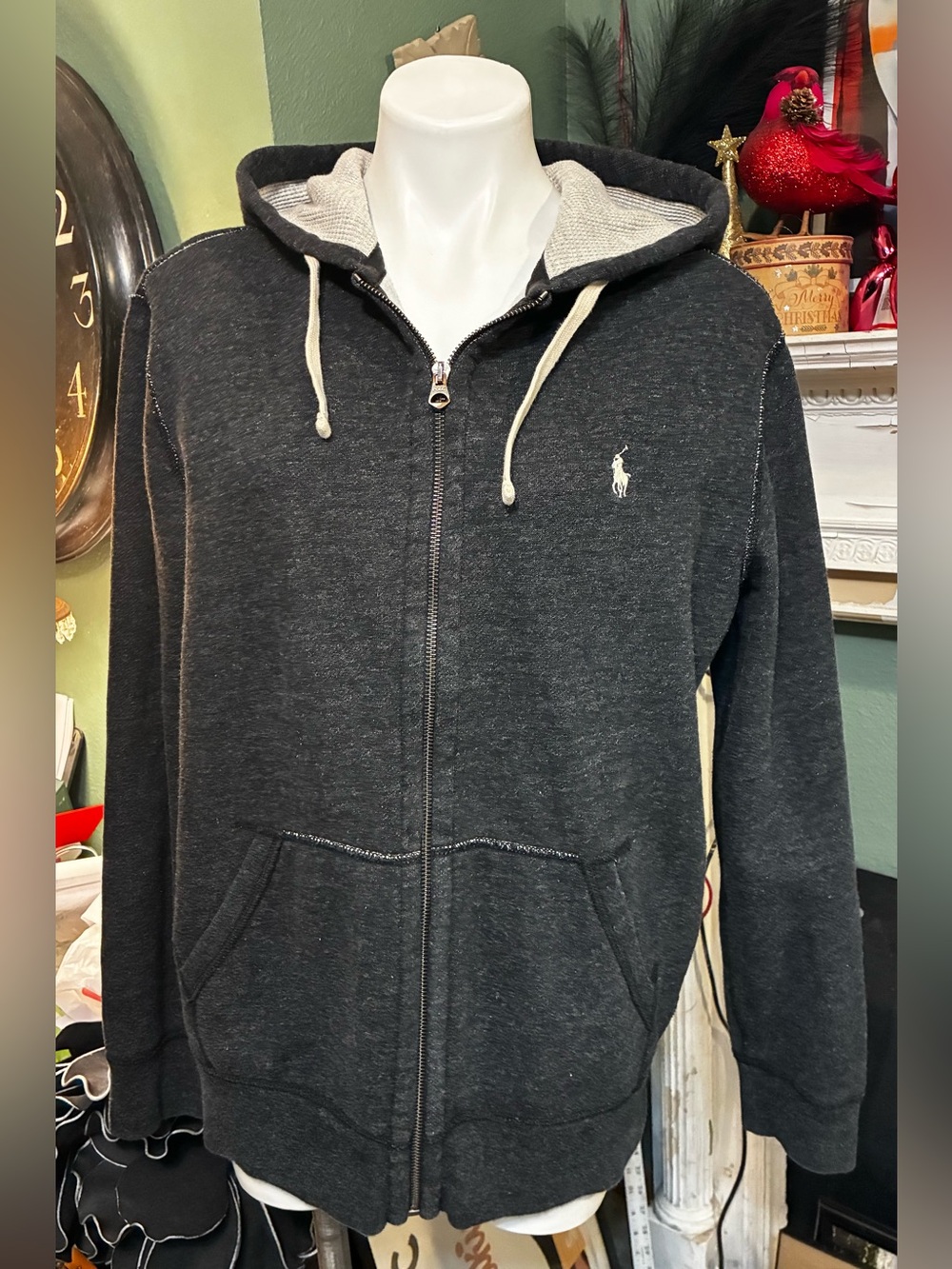 Polo by Ralph Lauren Charcoal Zip-Up Hoodie Sweater-NWOT R$150